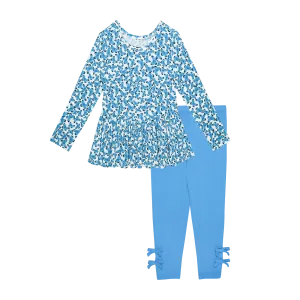 Nayeli- Long Sleeve Peplum Top and Legging with Bows Set