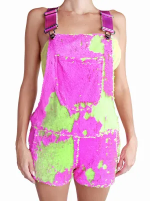 Neon Dreams Short Sequin Overalls