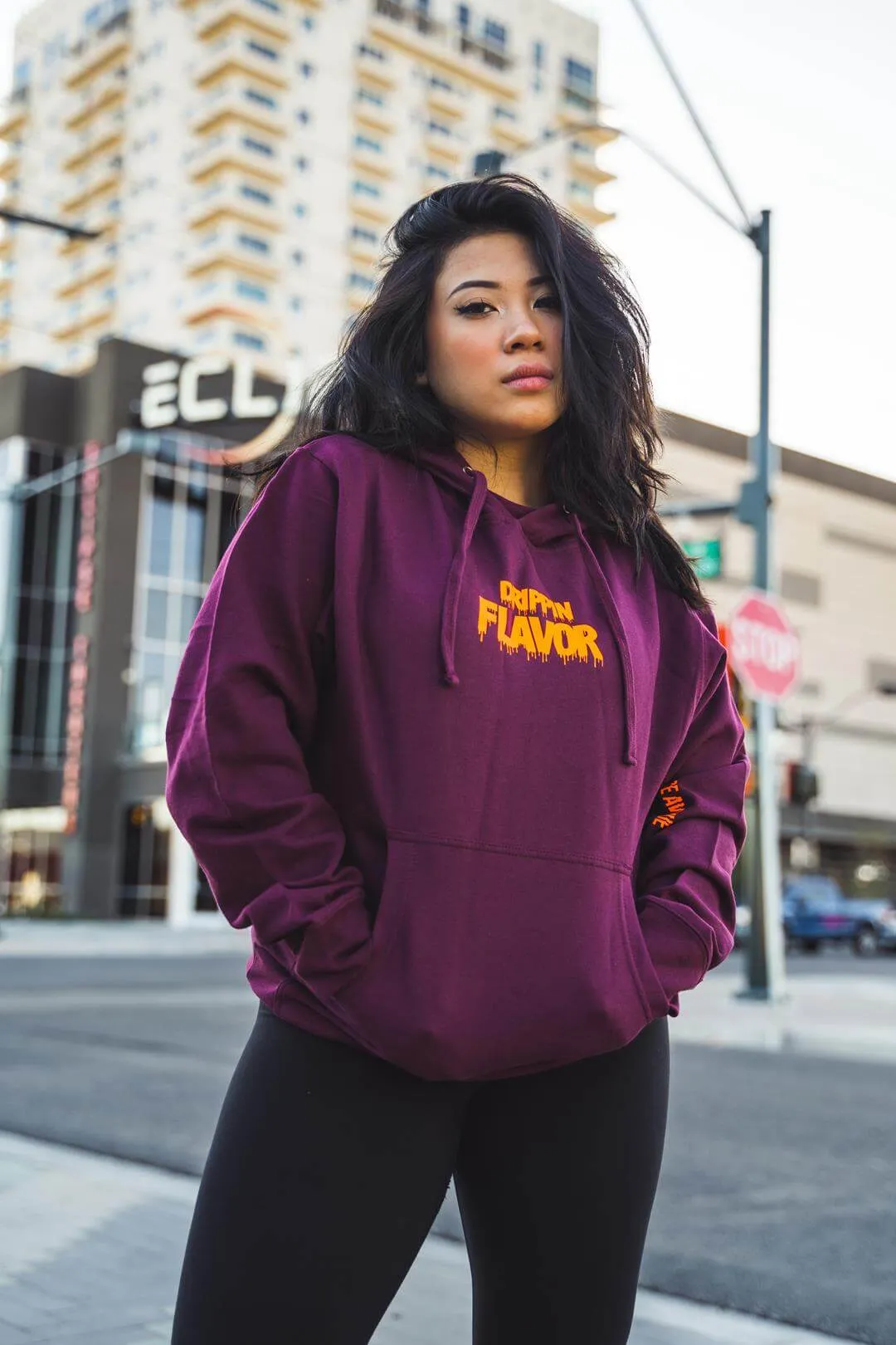 Neon Orange Drippin Flavor | Maroon Hoodie