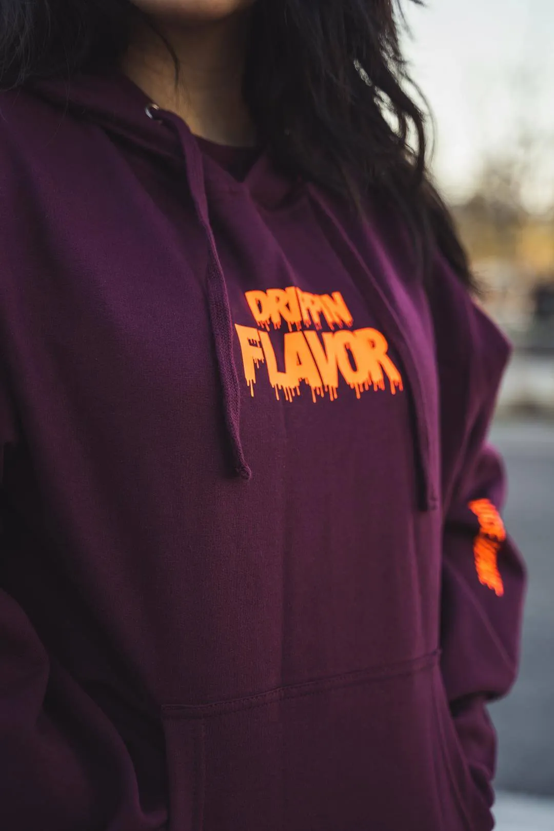 Neon Orange Drippin Flavor | Maroon Hoodie