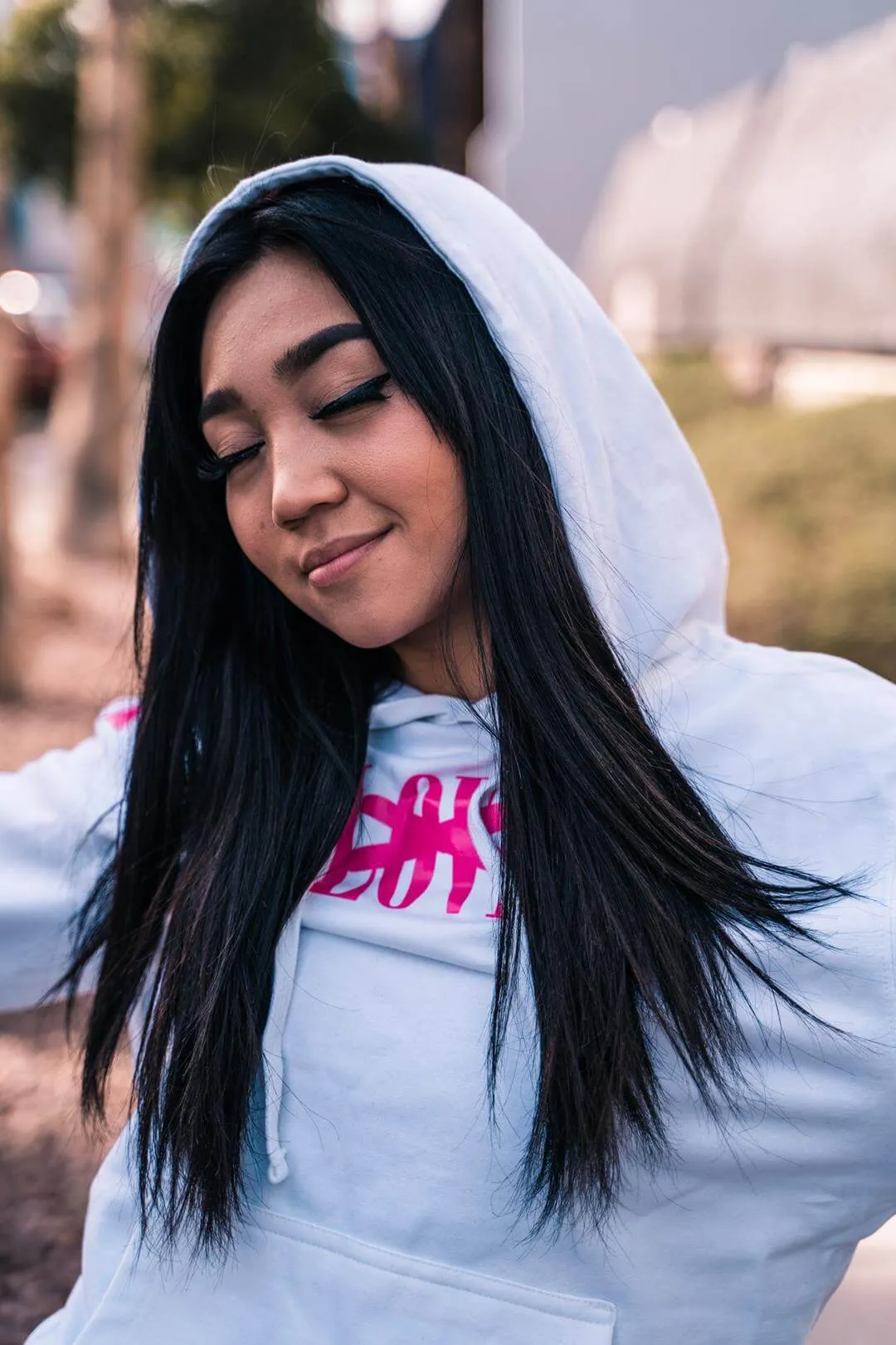 Neon Pink LOVE | White Hoodie (Neon Pink Sauce Is Forever Sleeves)