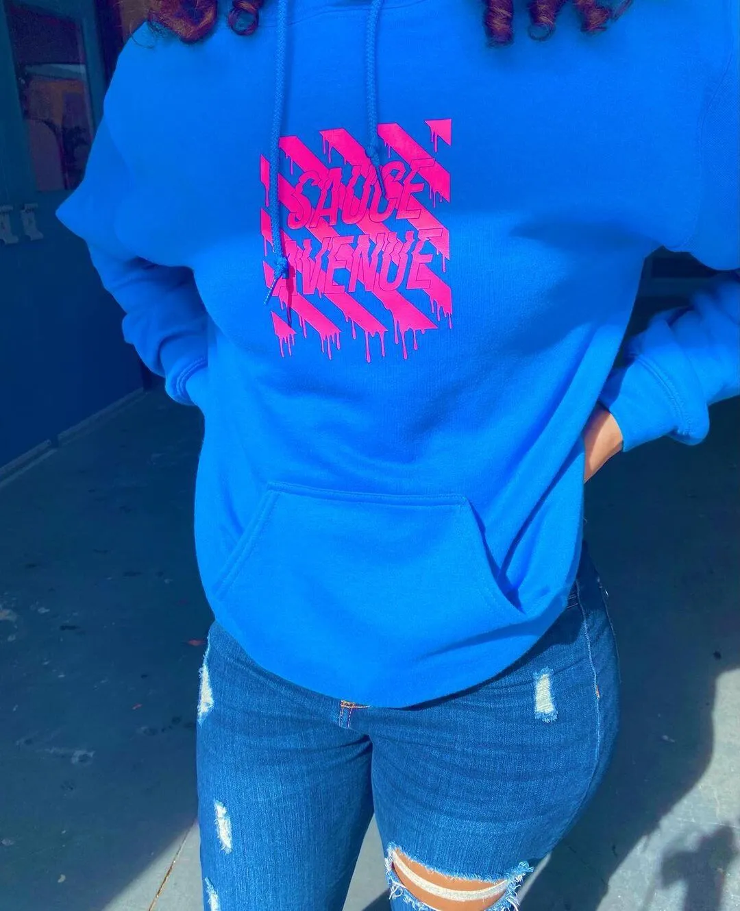 Neon Pink SA Box Drip | Royal Blue Hoodie