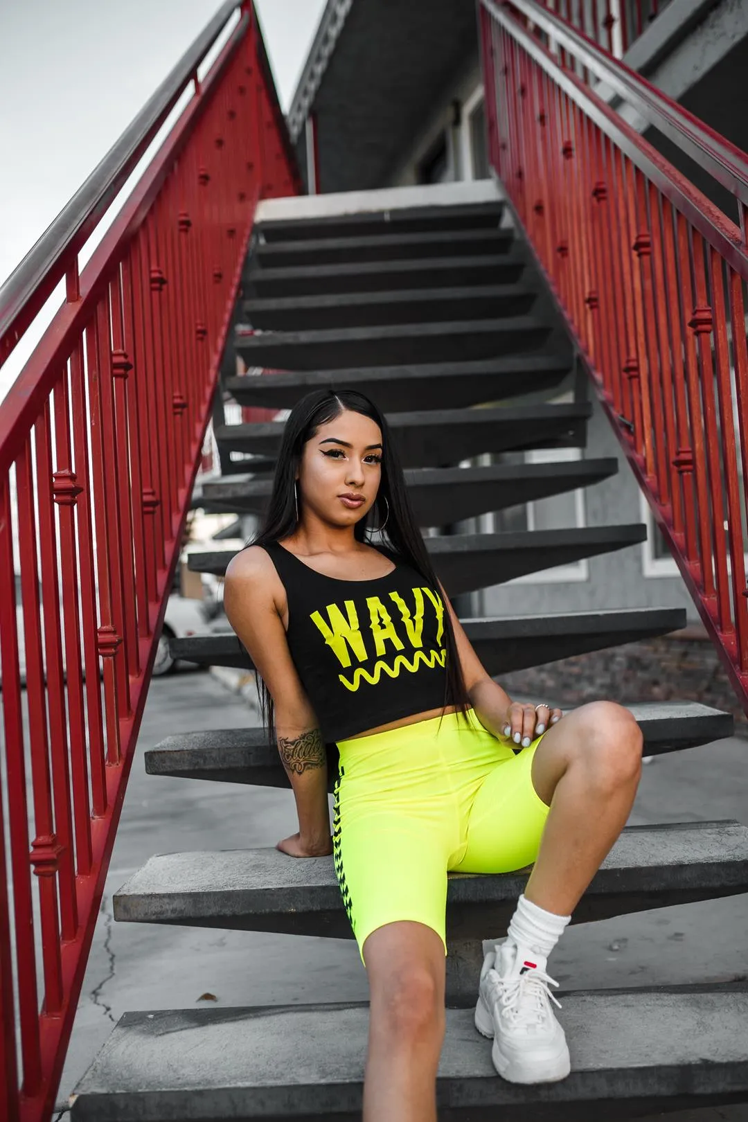 Neon Yellow Wavy | Black Crop Top Tank