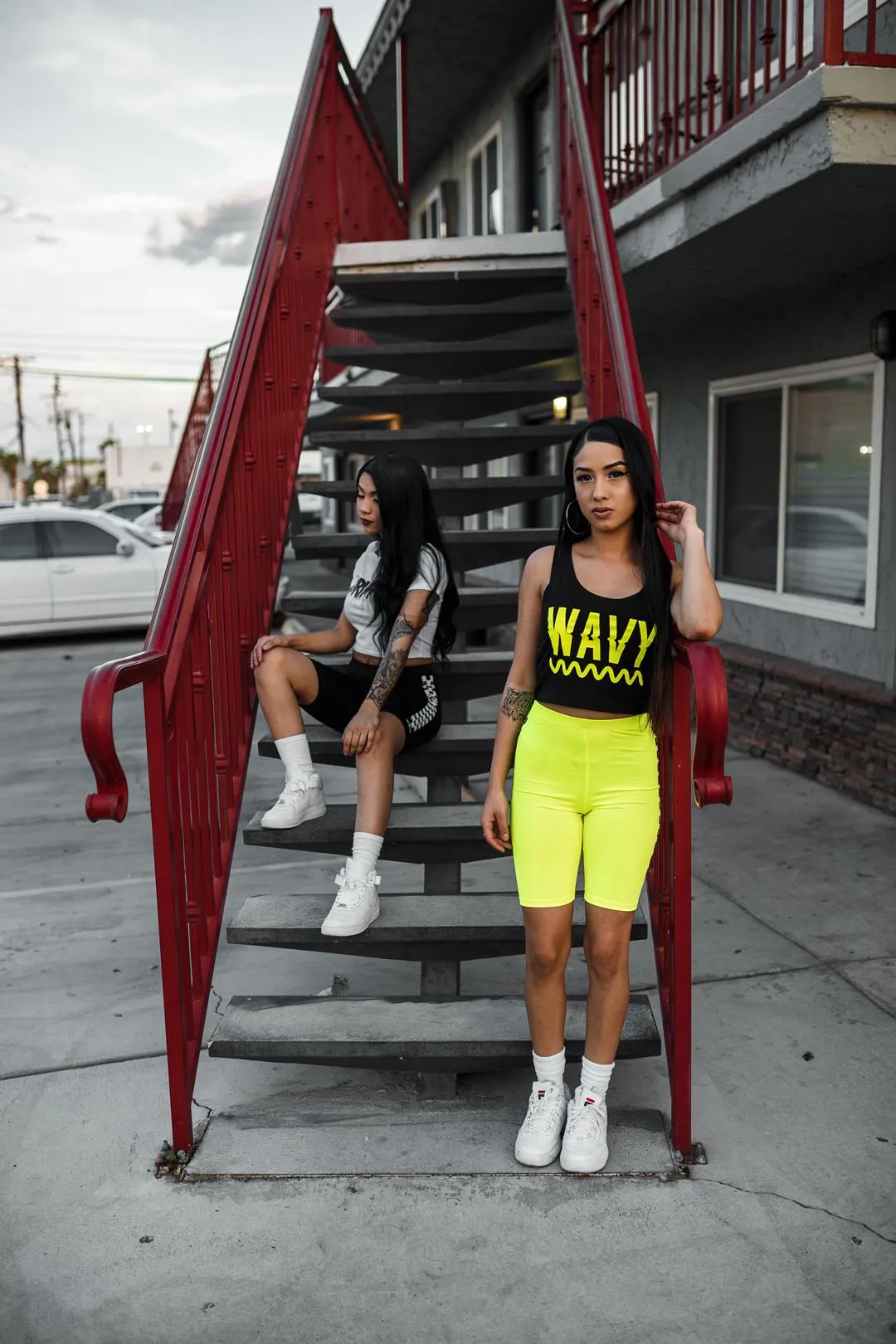 Neon Yellow Wavy | Black Crop Top Tank
