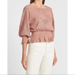 NEW! EXPRESS Rose Lace Stitched Smocked Peplum Sweater