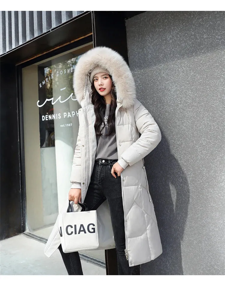 New Plus Size Down Cotton Coat for Women - Long Winter Puffer Parka, Thick Warm Hooded Jacket with Zipper Overcoat