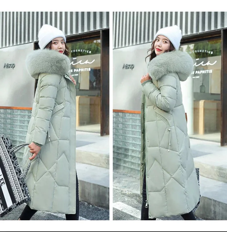 New Plus Size Down Cotton Coat for Women - Long Winter Puffer Parka, Thick Warm Hooded Jacket with Zipper Overcoat