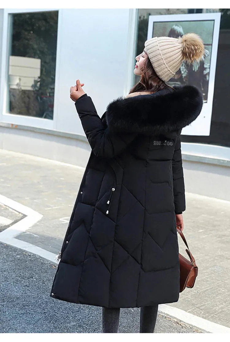 New Plus Size Down Cotton Coat for Women - Long Winter Puffer Parka, Thick Warm Hooded Jacket with Zipper Overcoat