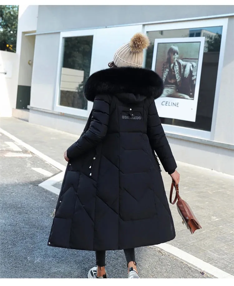 New Plus Size Down Cotton Coat for Women - Long Winter Puffer Parka, Thick Warm Hooded Jacket with Zipper Overcoat
