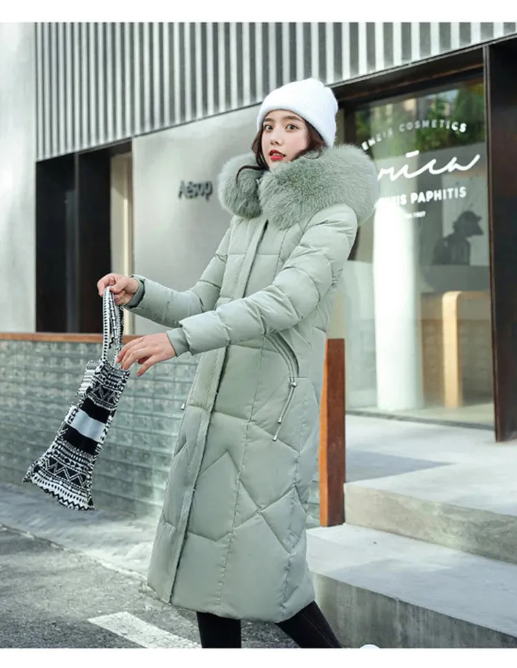 New Plus Size Down Cotton Coat for Women - Long Winter Puffer Parka, Thick Warm Hooded Jacket with Zipper Overcoat