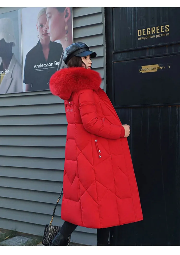 New Plus Size Down Cotton Coat for Women - Long Winter Puffer Parka, Thick Warm Hooded Jacket with Zipper Overcoat