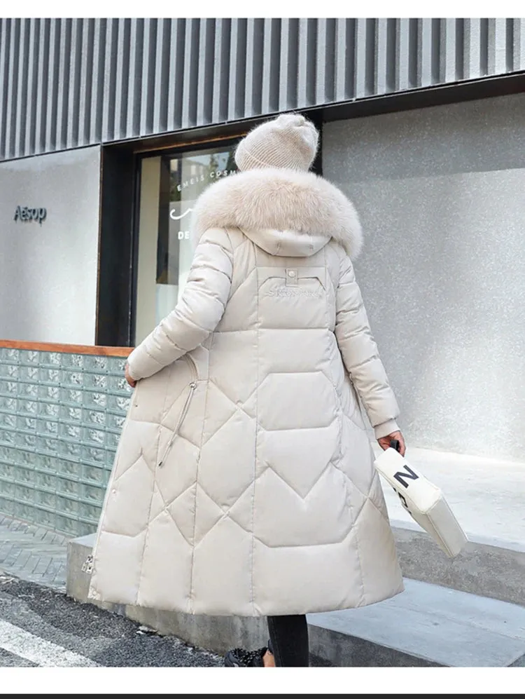 New Plus Size Down Cotton Coat for Women - Long Winter Puffer Parka, Thick Warm Hooded Jacket with Zipper Overcoat