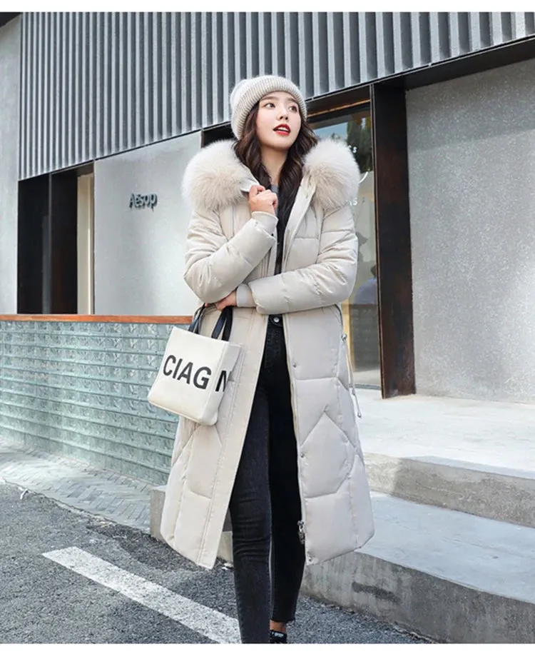 New Plus Size Down Cotton Coat for Women - Long Winter Puffer Parka, Thick Warm Hooded Jacket with Zipper Overcoat