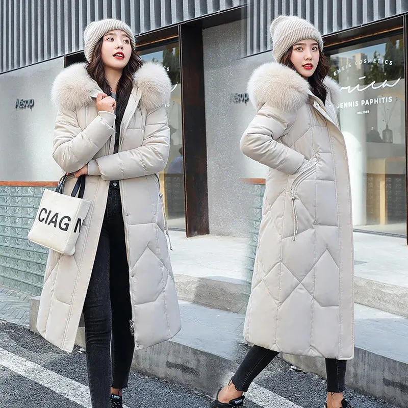 New Plus Size Down Cotton Coat for Women - Long Winter Puffer Parka, Thick Warm Hooded Jacket with Zipper Overcoat