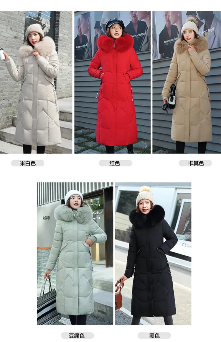 New Plus Size Down Cotton Coat for Women - Long Winter Puffer Parka, Thick Warm Hooded Jacket with Zipper Overcoat
