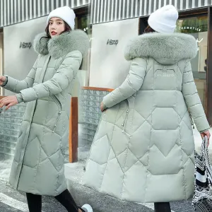 New Plus Size Down Cotton Coat for Women - Long Winter Puffer Parka, Thick Warm Hooded Jacket with Zipper Overcoat