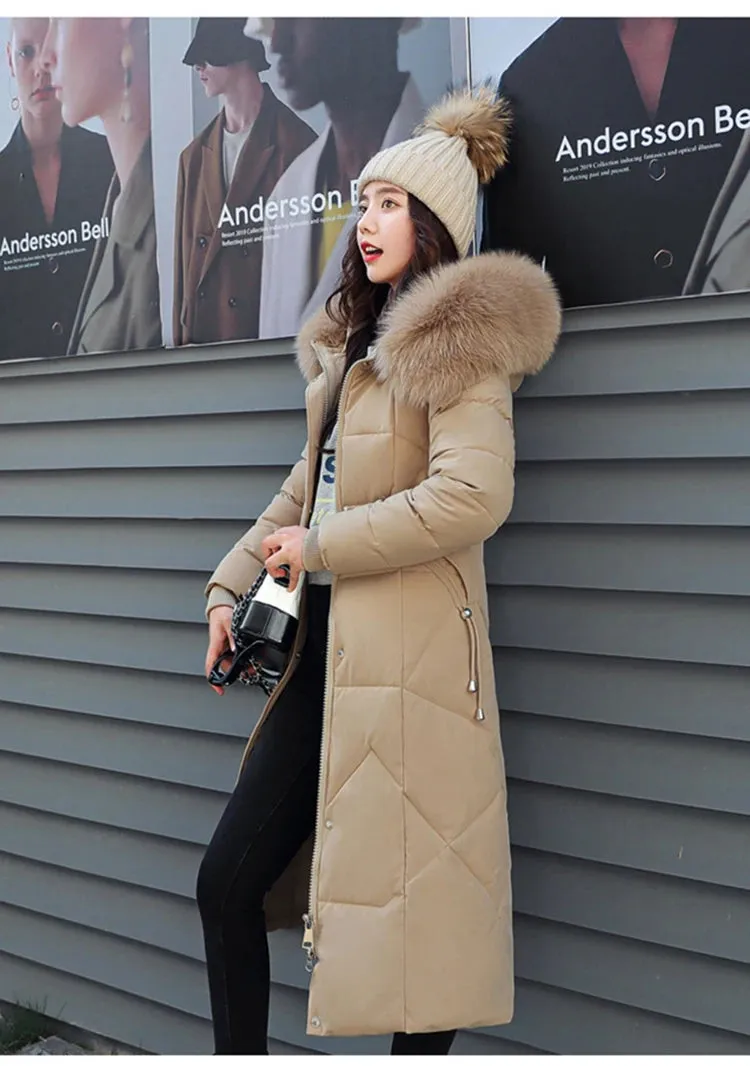 New Plus Size Down Cotton Coat for Women - Long Winter Puffer Parka, Thick Warm Hooded Jacket with Zipper Overcoat