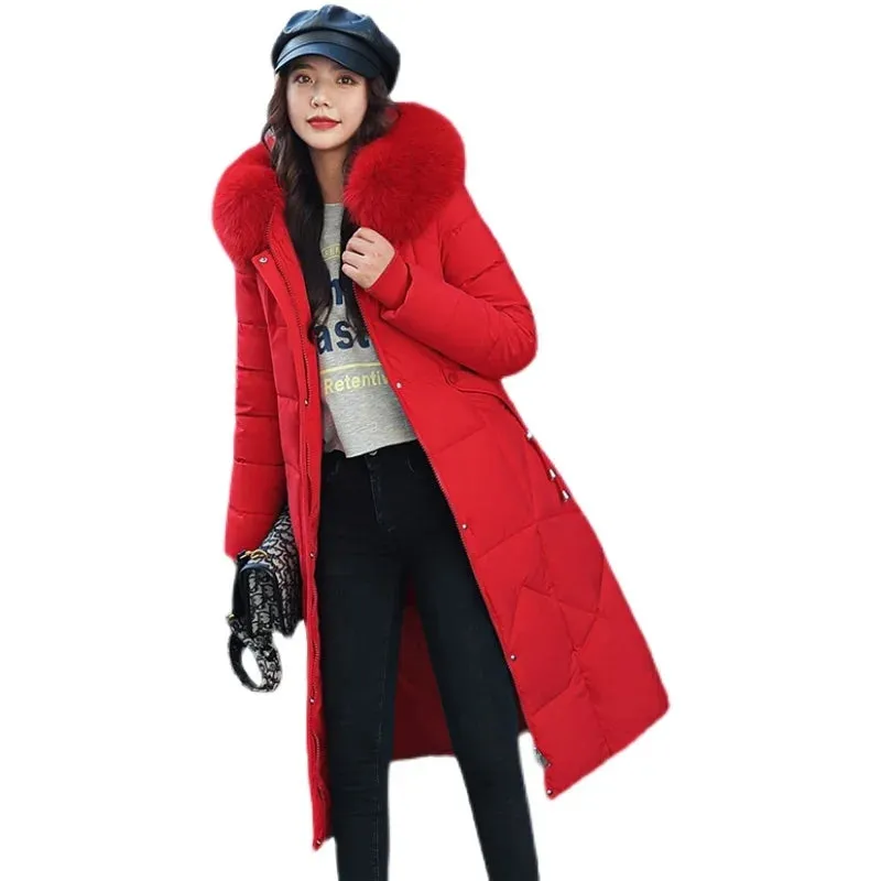 New Plus Size Down Cotton Coat for Women - Long Winter Puffer Parka, Thick Warm Hooded Jacket with Zipper Overcoat
