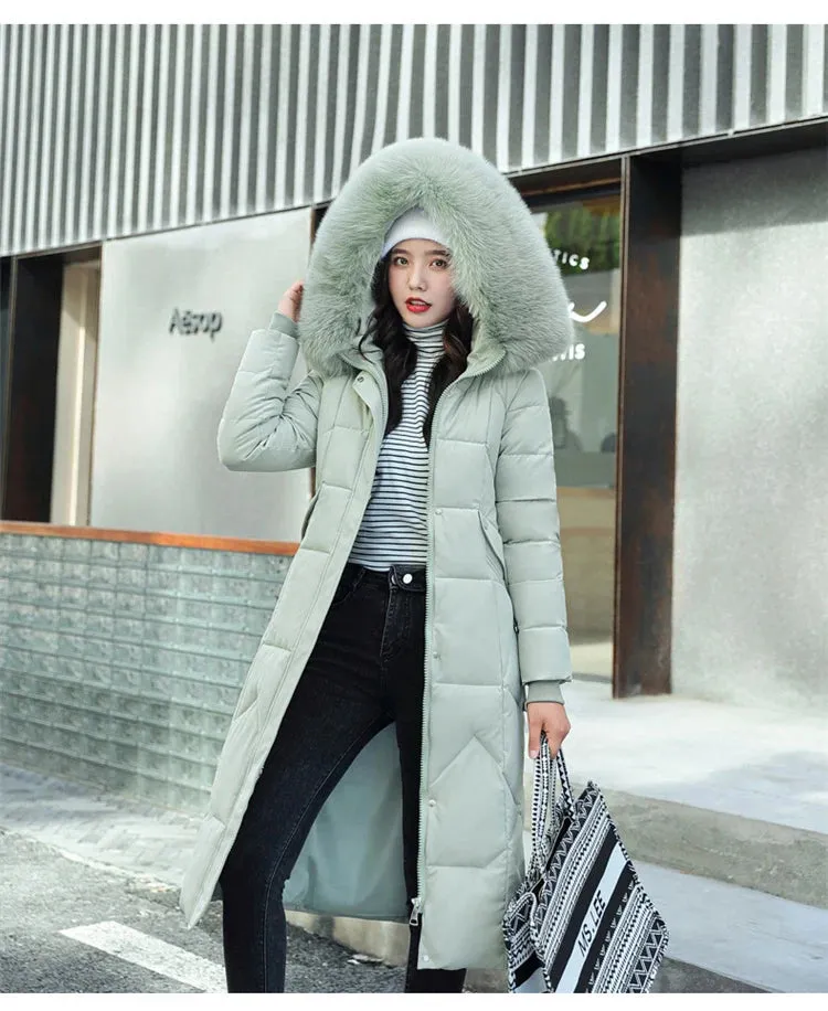New Plus Size Down Cotton Coat for Women - Long Winter Puffer Parka, Thick Warm Hooded Jacket with Zipper Overcoat