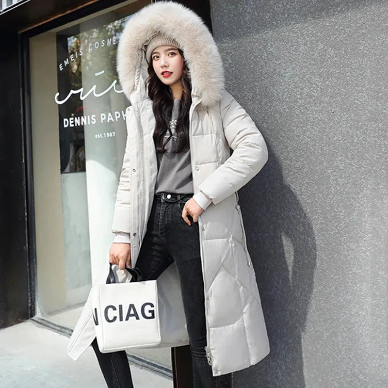 New Plus Size Down Cotton Coat for Women - Long Winter Puffer Parka, Thick Warm Hooded Jacket with Zipper Overcoat