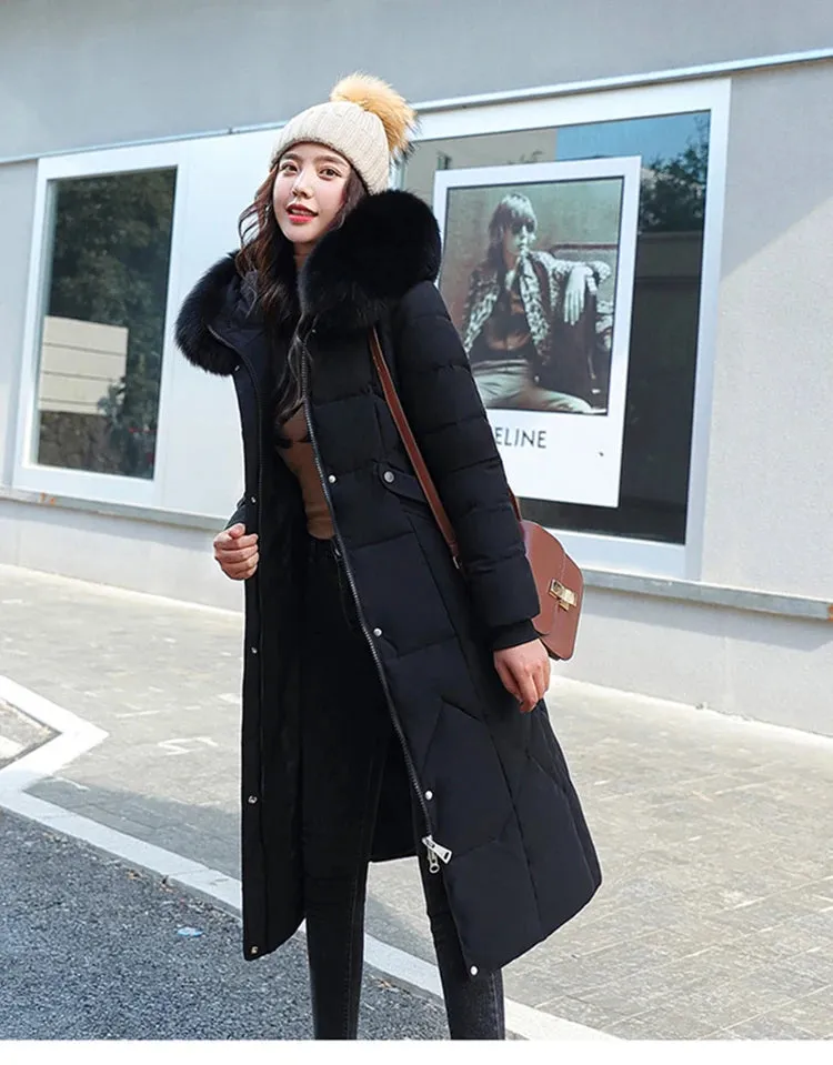 New Plus Size Down Cotton Coat for Women - Long Winter Puffer Parka, Thick Warm Hooded Jacket with Zipper Overcoat