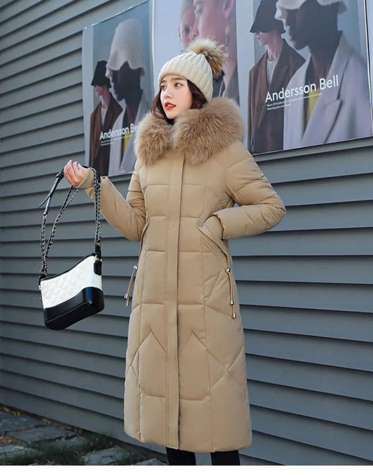 New Plus Size Down Cotton Coat for Women - Long Winter Puffer Parka, Thick Warm Hooded Jacket with Zipper Overcoat