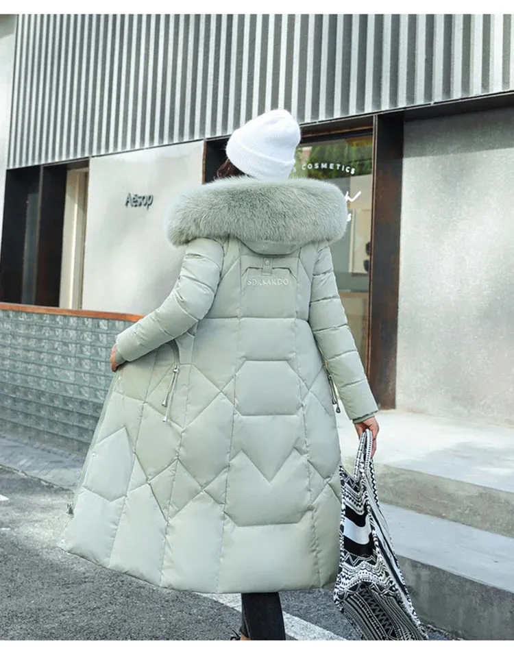 New Plus Size Down Cotton Coat for Women - Long Winter Puffer Parka, Thick Warm Hooded Jacket with Zipper Overcoat