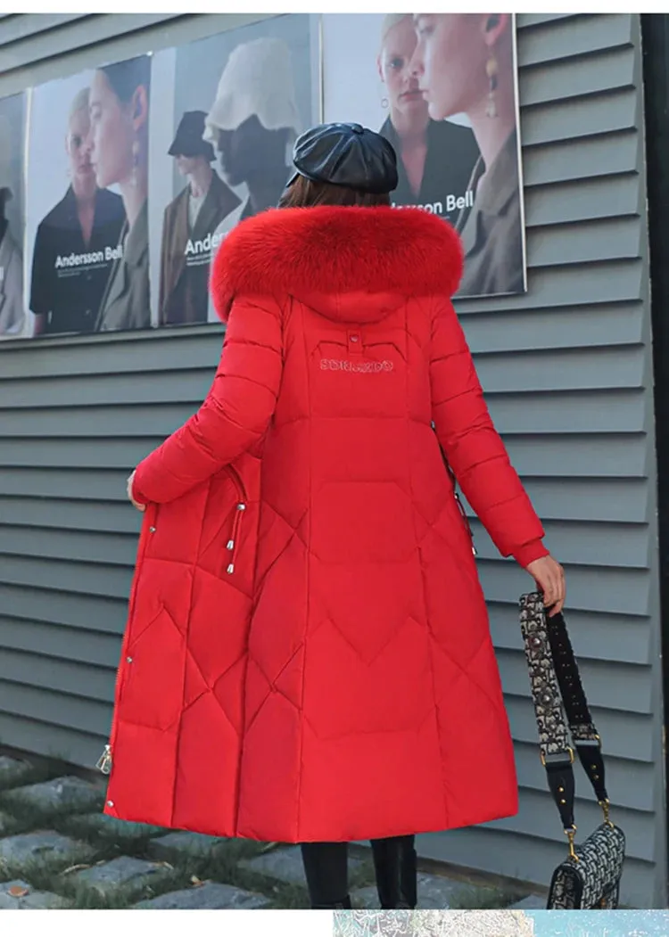 New Plus Size Down Cotton Coat for Women - Long Winter Puffer Parka, Thick Warm Hooded Jacket with Zipper Overcoat