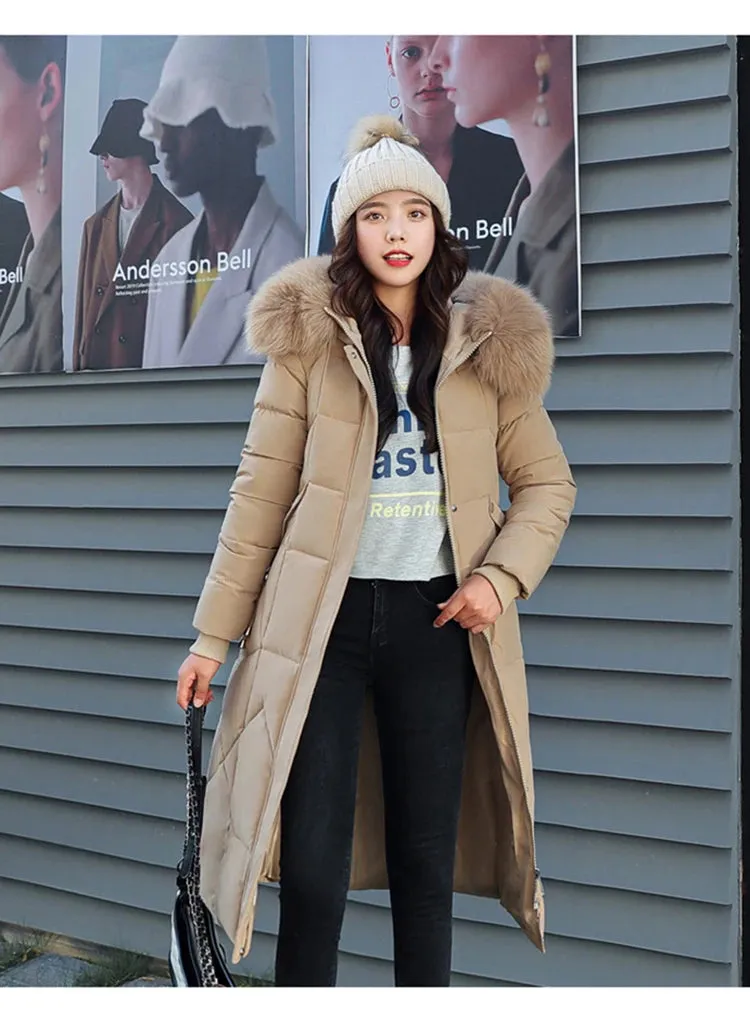 New Plus Size Down Cotton Coat for Women - Long Winter Puffer Parka, Thick Warm Hooded Jacket with Zipper Overcoat
