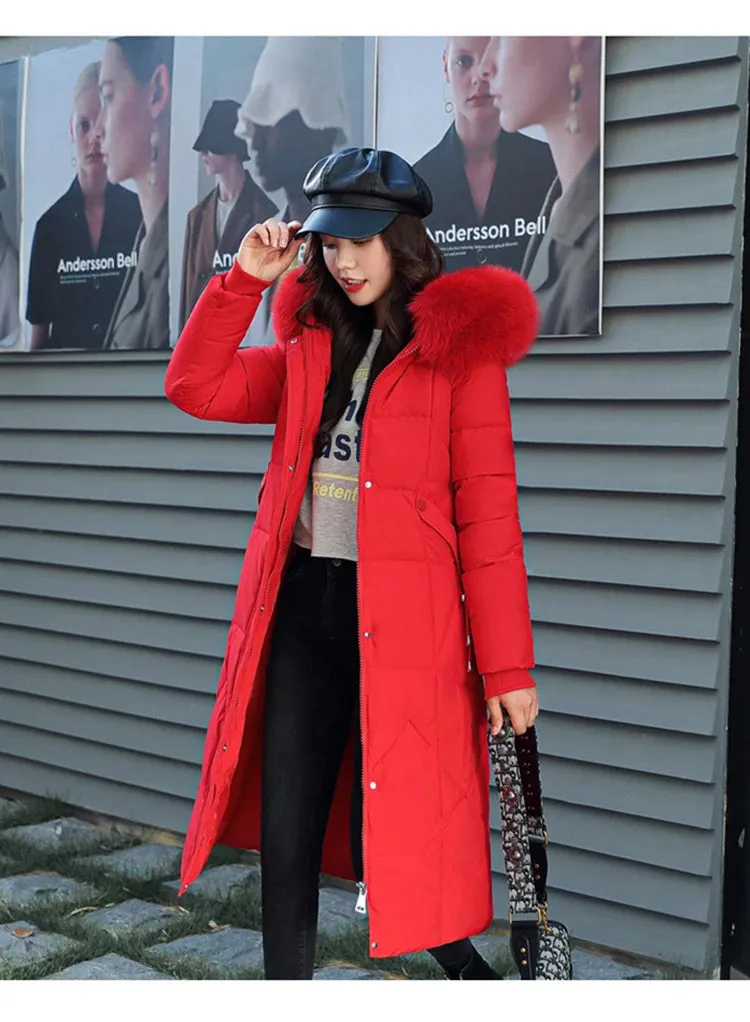 New Plus Size Down Cotton Coat for Women - Long Winter Puffer Parka, Thick Warm Hooded Jacket with Zipper Overcoat