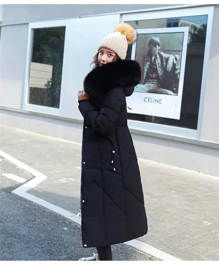 New Plus Size Down Cotton Coat for Women - Long Winter Puffer Parka, Thick Warm Hooded Jacket with Zipper Overcoat