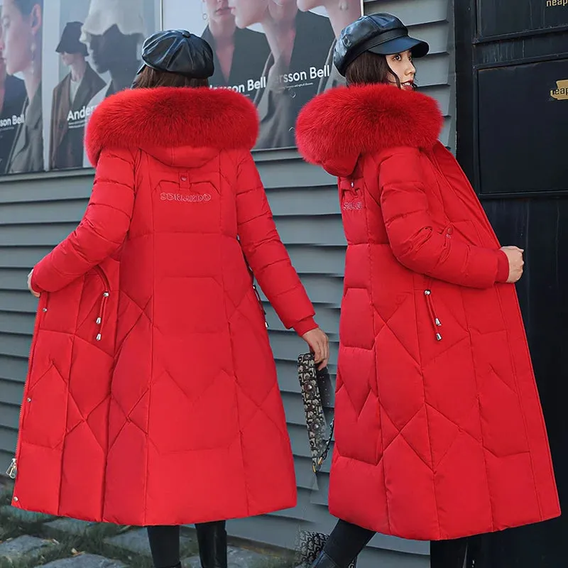 New Plus Size Down Cotton Coat for Women - Long Winter Puffer Parka, Thick Warm Hooded Jacket with Zipper Overcoat