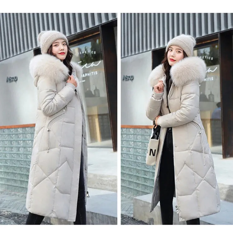 New Plus Size Down Cotton Coat for Women - Long Winter Puffer Parka, Thick Warm Hooded Jacket with Zipper Overcoat
