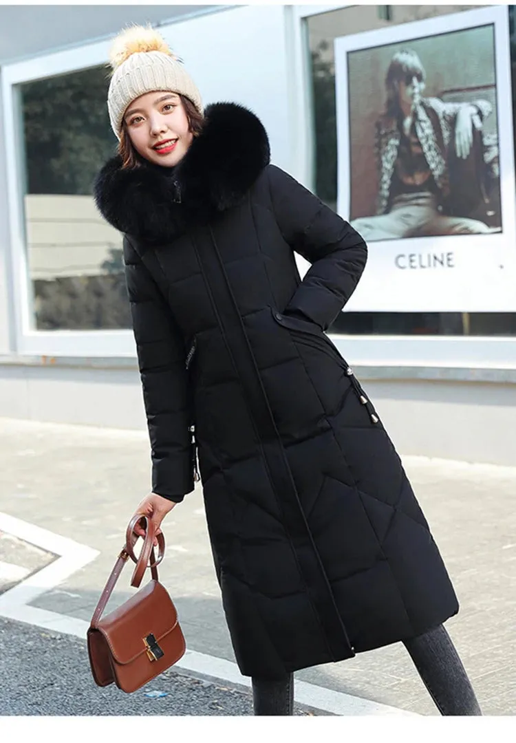 New Plus Size Down Cotton Coat for Women - Long Winter Puffer Parka, Thick Warm Hooded Jacket with Zipper Overcoat