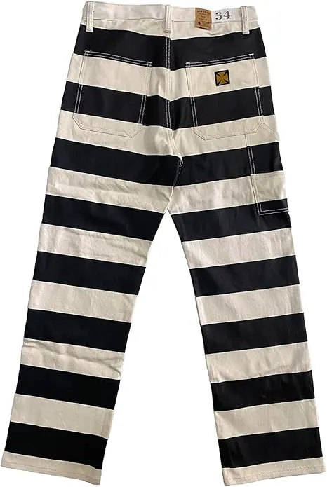 NEW Retails $180 BOB DONG 16oz Heavyweight Cotton Canvas Multi-Pocket Prison Stripes Motorcycle Pants Sz 33 Waist, Regular Length