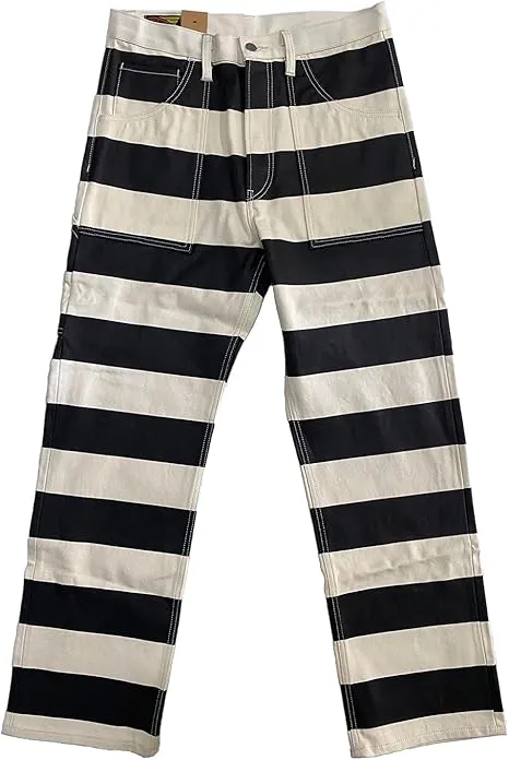 NEW Retails $180 BOB DONG 16oz Heavyweight Cotton Canvas Multi-Pocket Prison Stripes Motorcycle Pants Sz 33 Waist, Regular Length