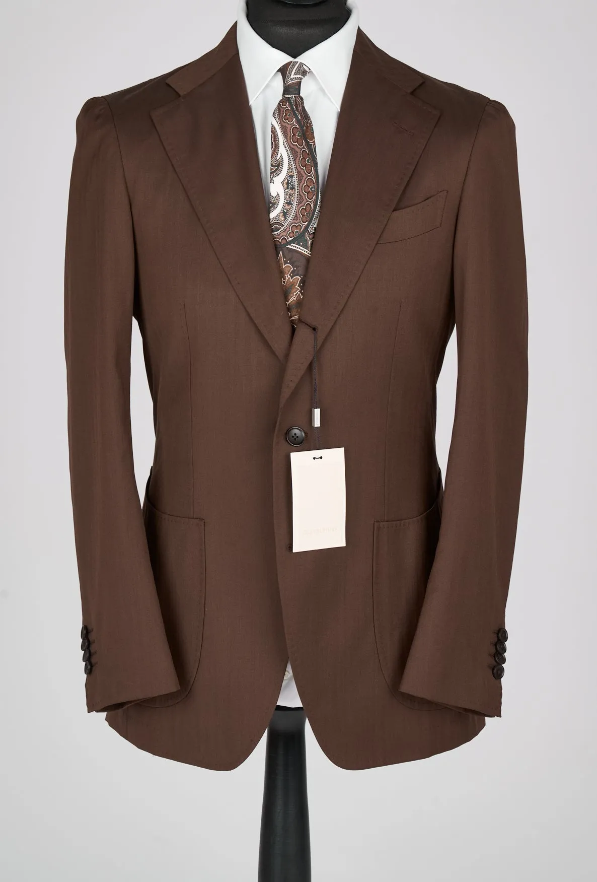 New Suitsupply Havana Tulip Chocolate Brown Herringbone Pure Wool Super 130s Suit - Size 36S, 38R, 38L, 44R
