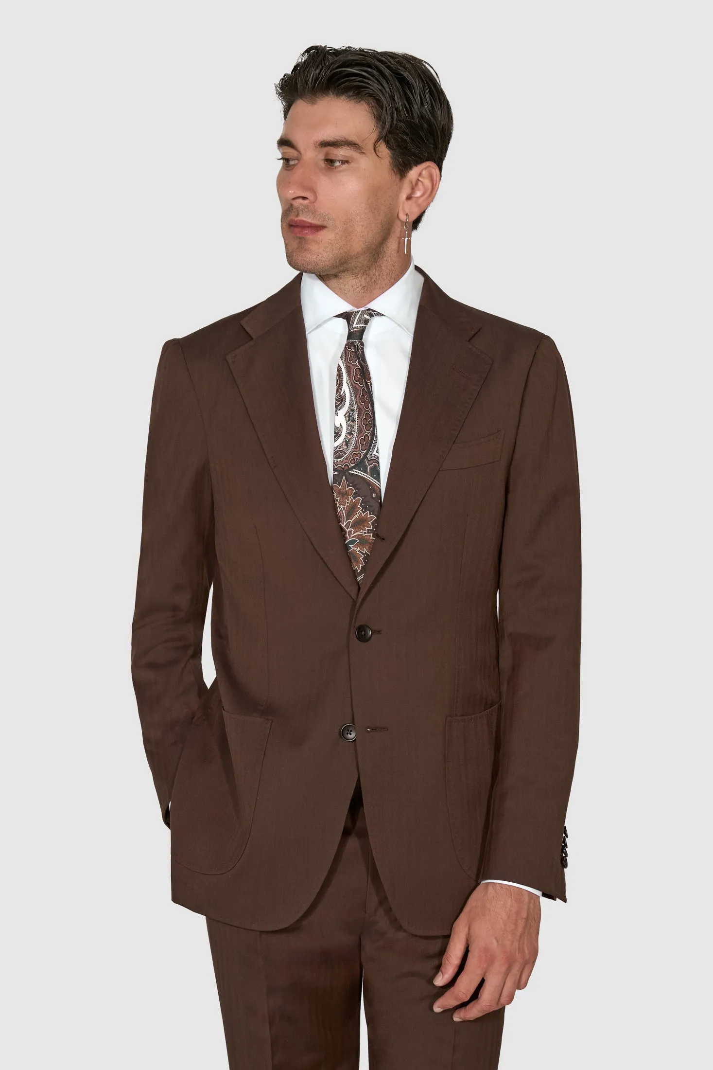 New Suitsupply Havana Tulip Chocolate Brown Herringbone Pure Wool Super 130s Suit - Size 36S, 38R, 38L, 44R