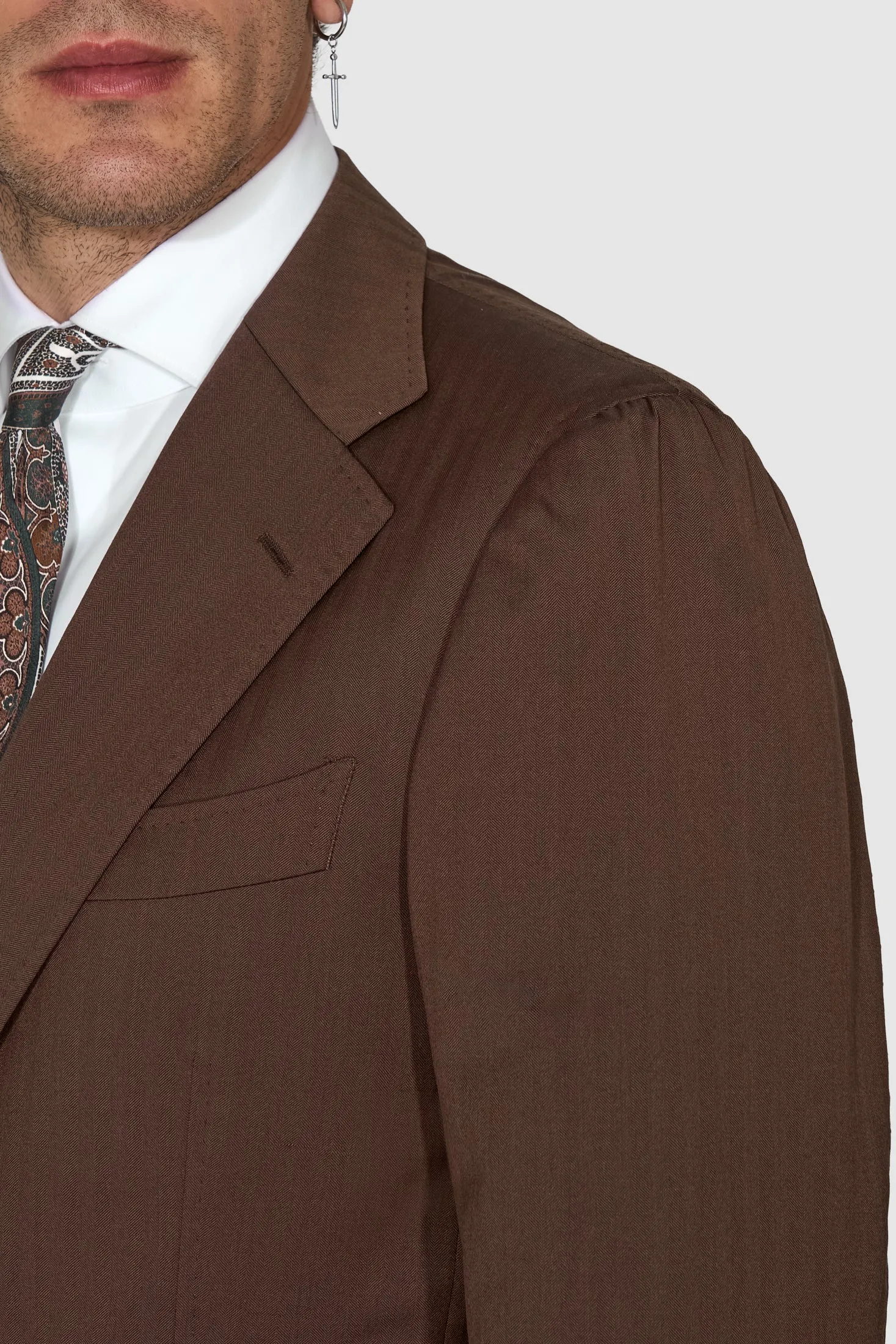 New Suitsupply Havana Tulip Chocolate Brown Herringbone Pure Wool Super 130s Suit - Size 36S, 38R, 38L, 44R