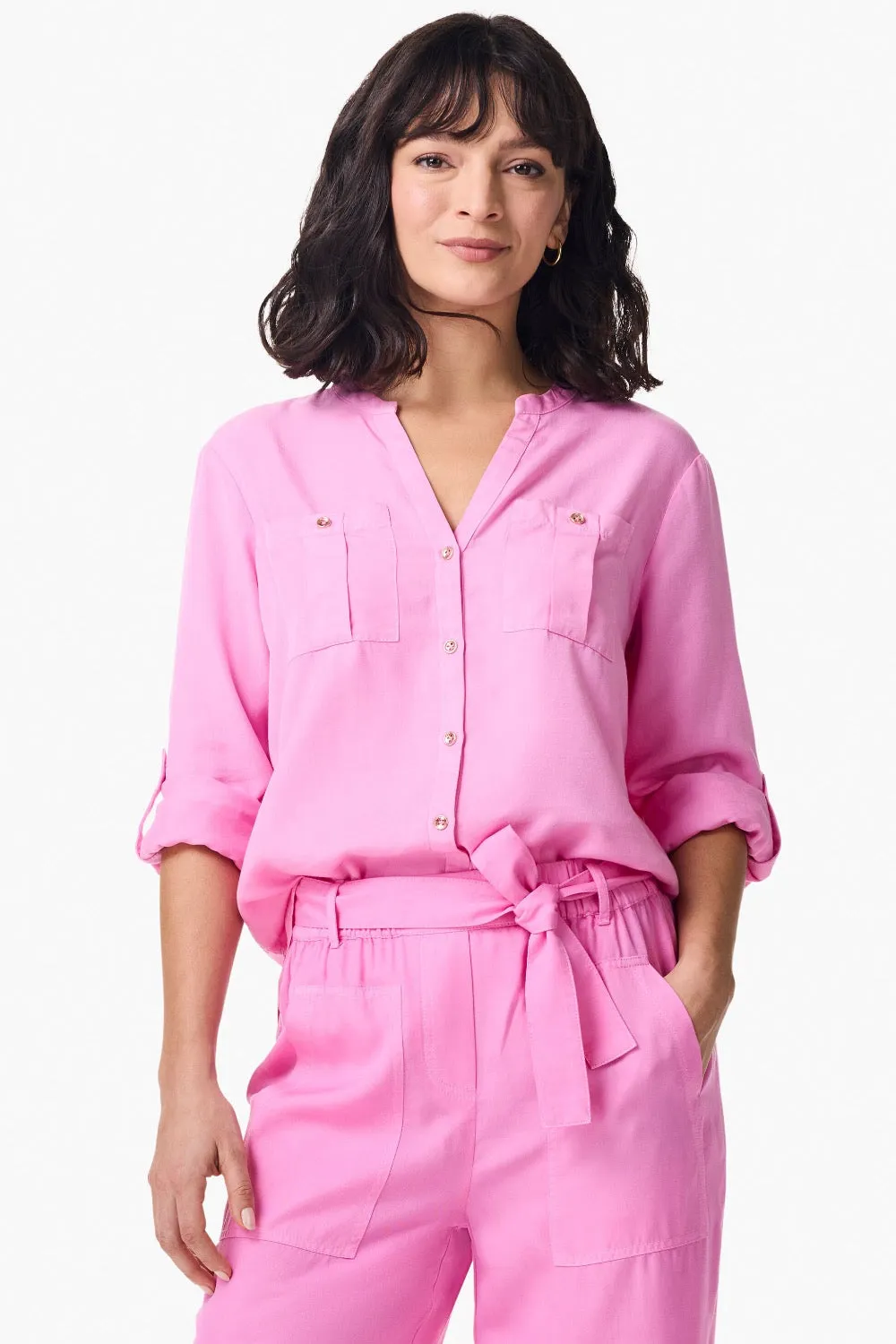 NIC ZOE Drapey Button Front Roll-Tab Utility Shirt S241639