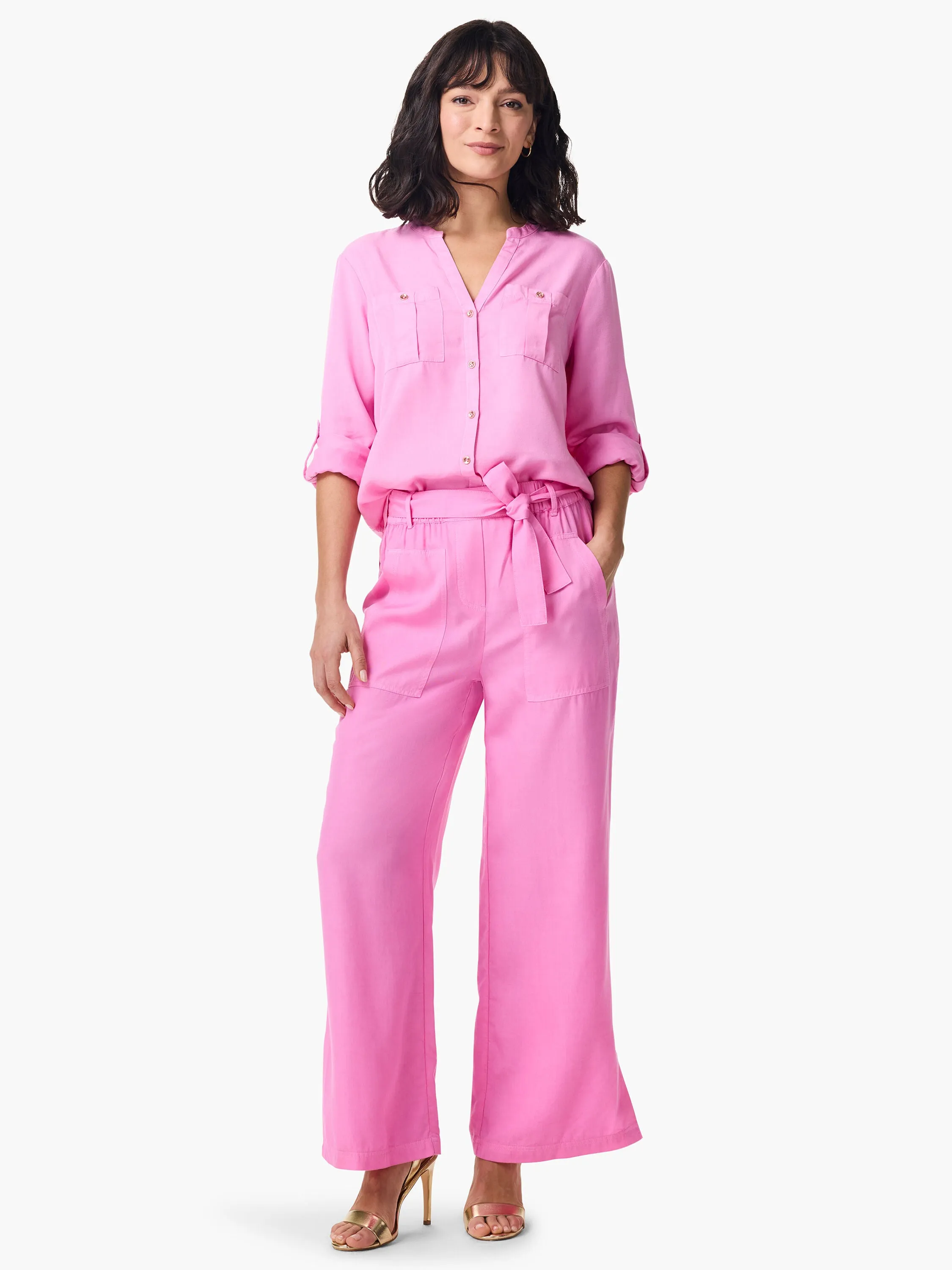 NIC ZOE Drapey Button Front Roll-Tab Utility Shirt S241639