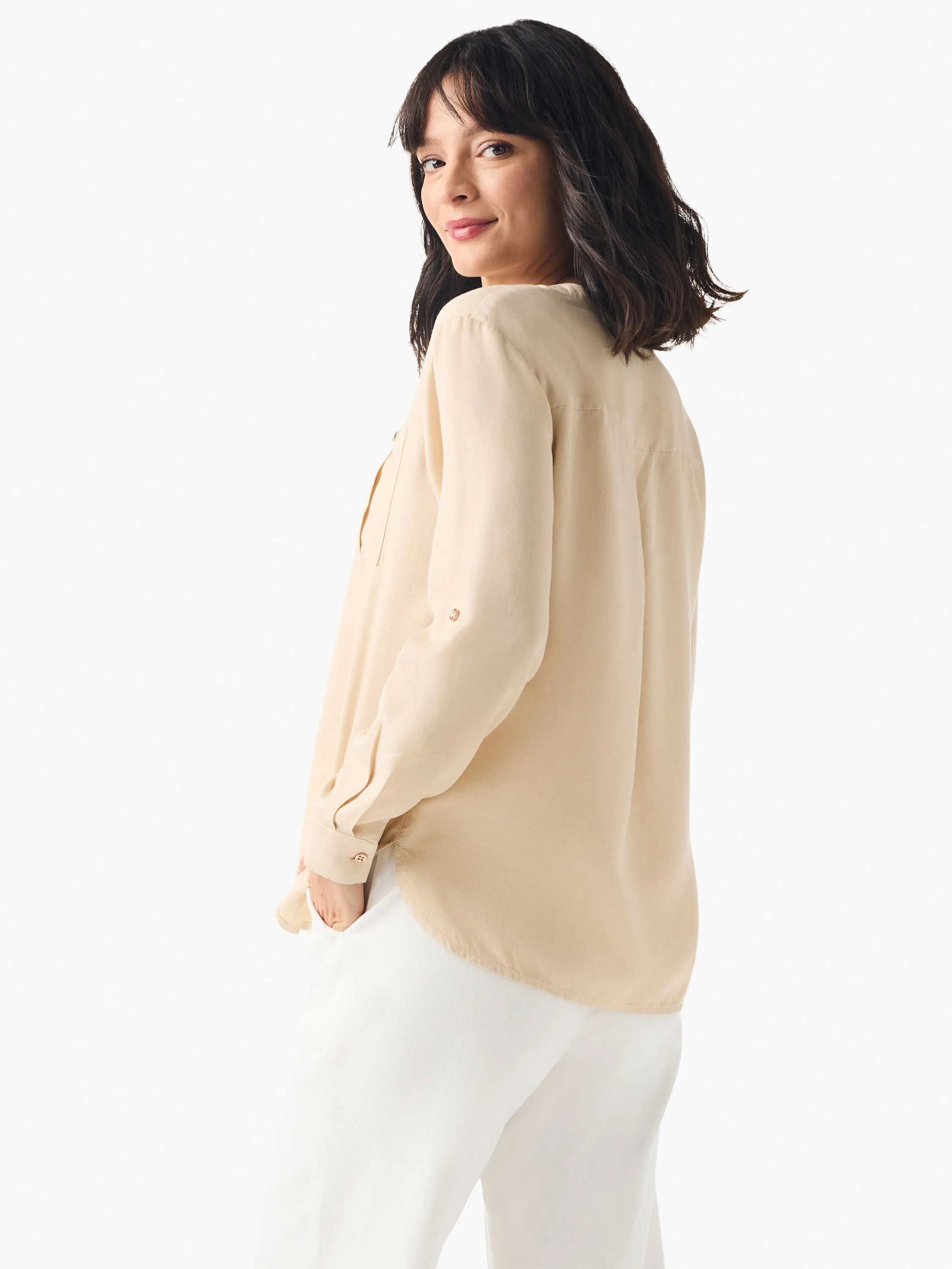NIC ZOE Drapey Button Front Roll-Tab Utility Shirt S241639