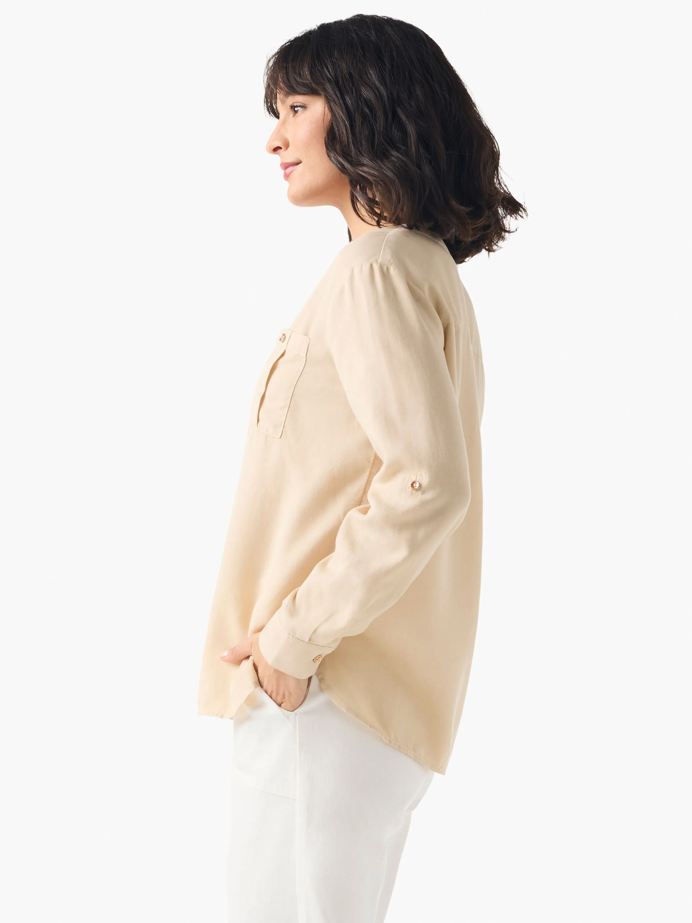 NIC ZOE Drapey Button Front Roll-Tab Utility Shirt S241639