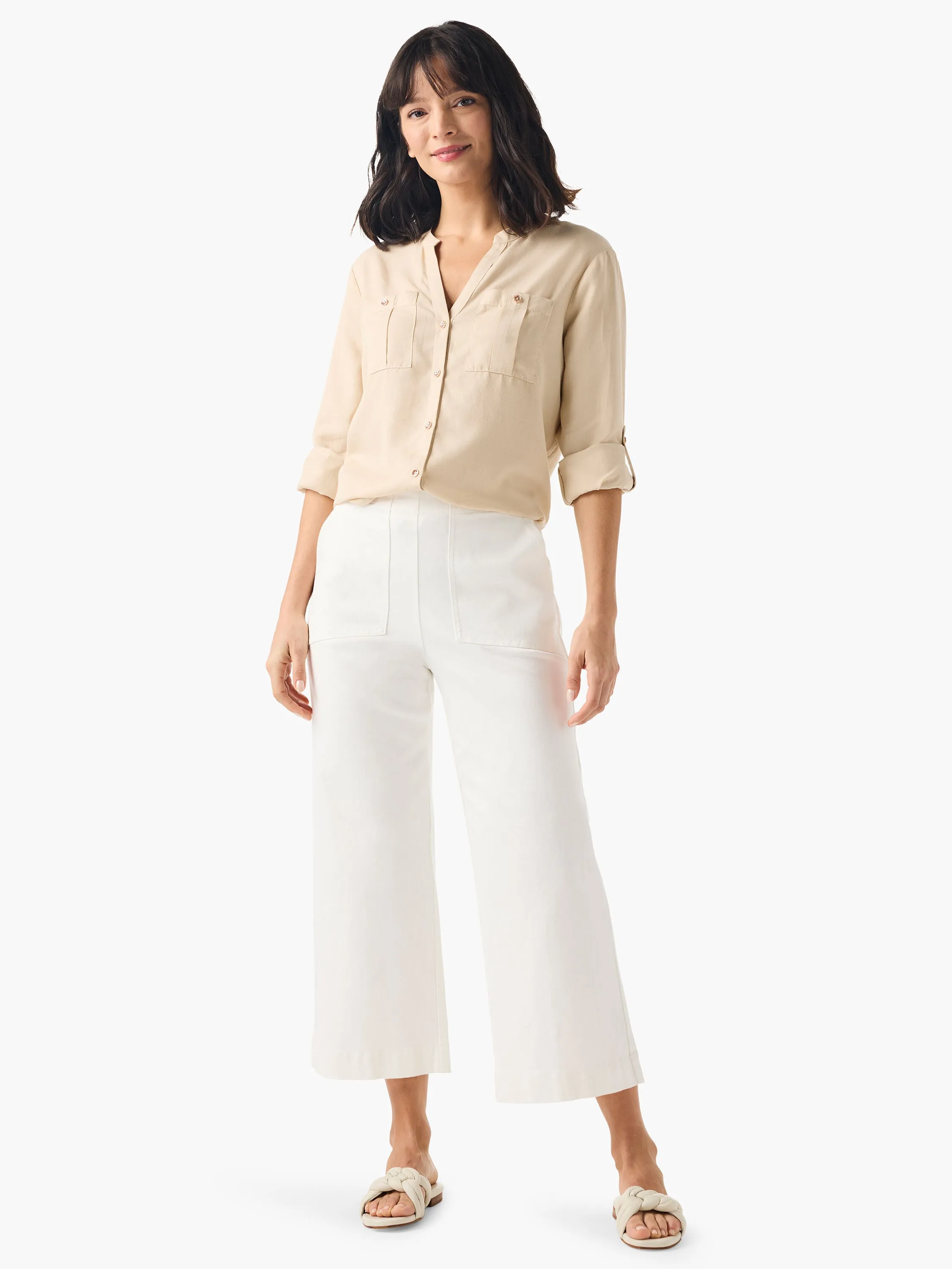 NIC ZOE Drapey Button Front Roll-Tab Utility Shirt S241639