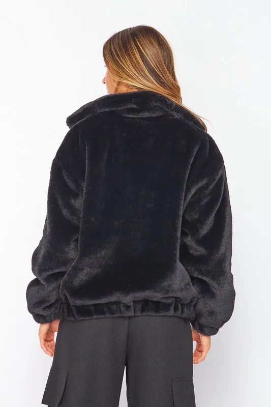 Nicole Bunny Faux Fur Collared Jacket