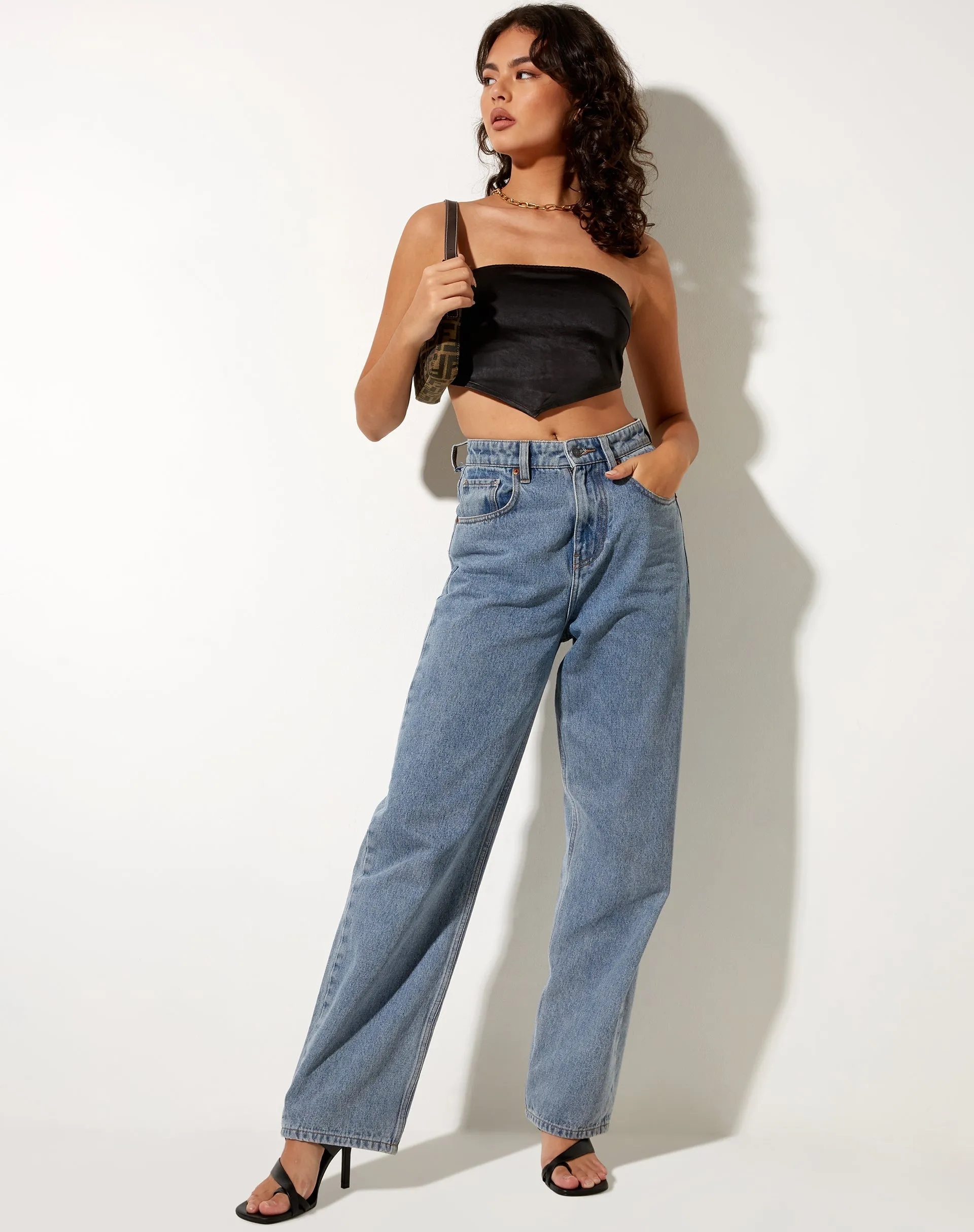 Nolda Crop Top in Satin Black