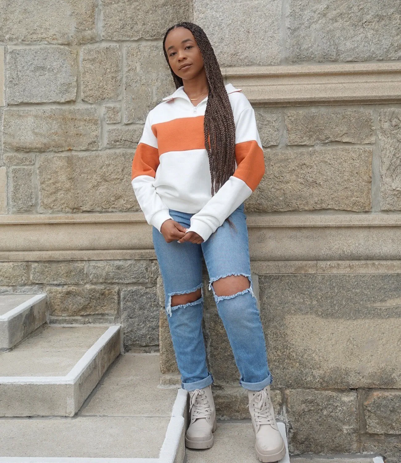 Not My Boyfriends Pullover(White/Rust)