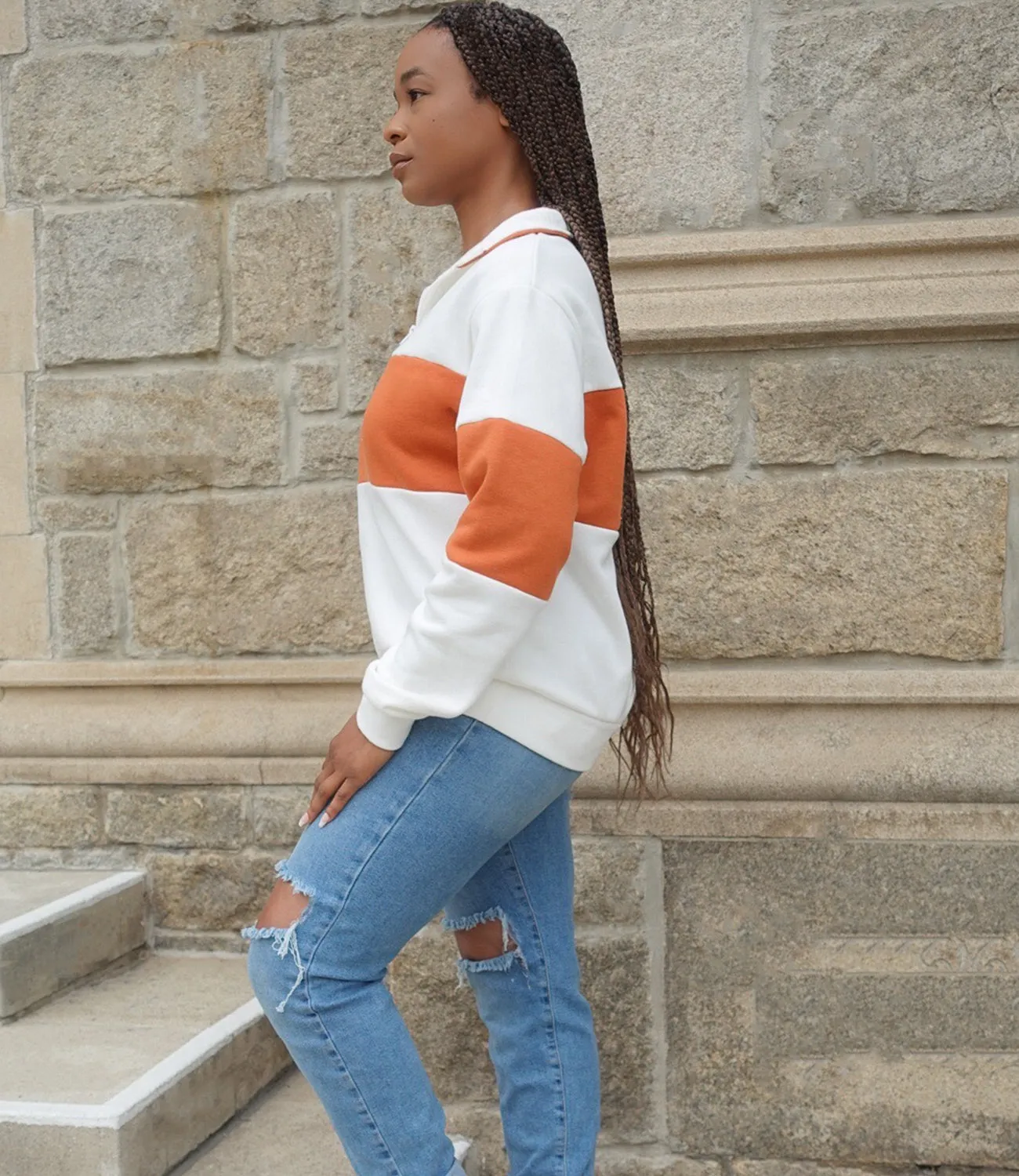 Not My Boyfriends Pullover(White/Rust)