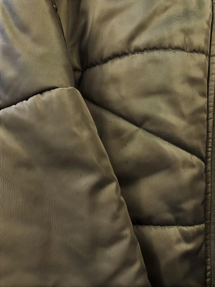 NSF Puffer Jacket Veda Olive Tech-Satin Size Petite Hooded Zip-Front