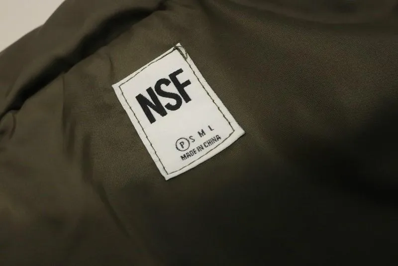 NSF Puffer Jacket Veda Olive Tech-Satin Size Petite Hooded Zip-Front